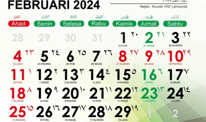 Ilustrasi Daftar Hari Libur 2024/ Kalender Hijriah Februari 2024/ Dok. Kemenag